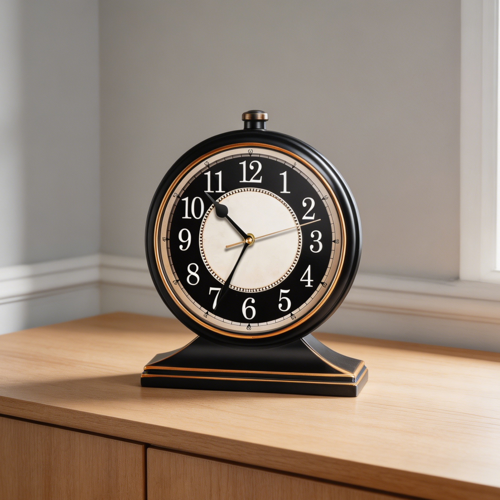 Black 10-Inch Silent Non-Ticking Vintage Desk Clock