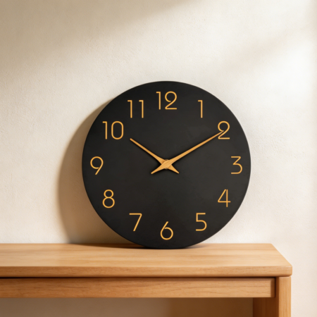 10-Inch Black Wall Clock Silent Rose Gold Numbers