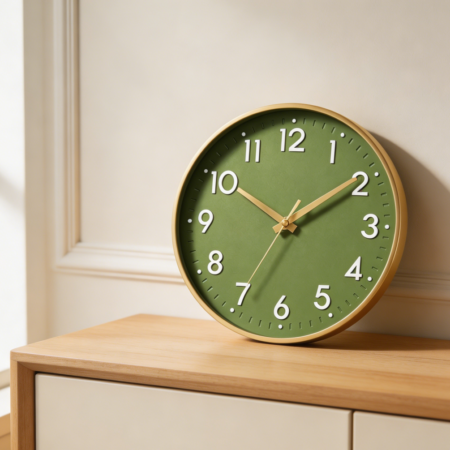 8-Inch Olive Green & Gold Silent Non-Ticking Wall Clock