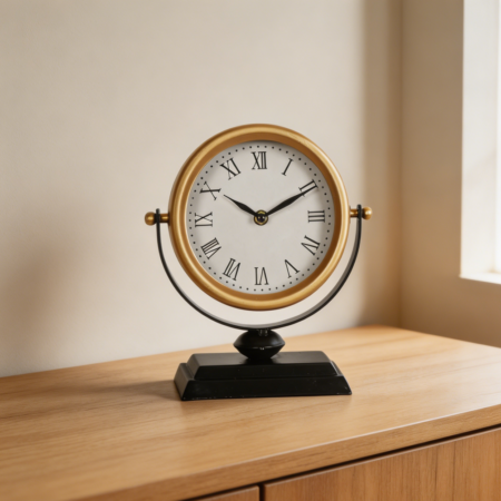Vintage Distressed Metal Silent Non-Ticking Desk Clock