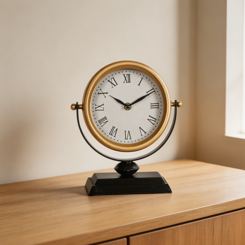 Vintage Distressed Metal Silent Non-Ticking Desk Clock