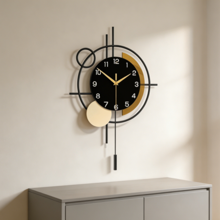 13.8x21.3-Inch Black Metal Pendulum Silent Wall Clock