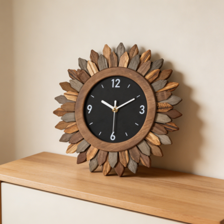 12-Inch Tricolor Boho Sunburst Silent Wood Wall Clock